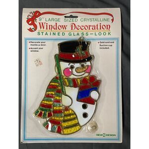 Vintage Christmas Snowman Stained Glass Style Suncatcher